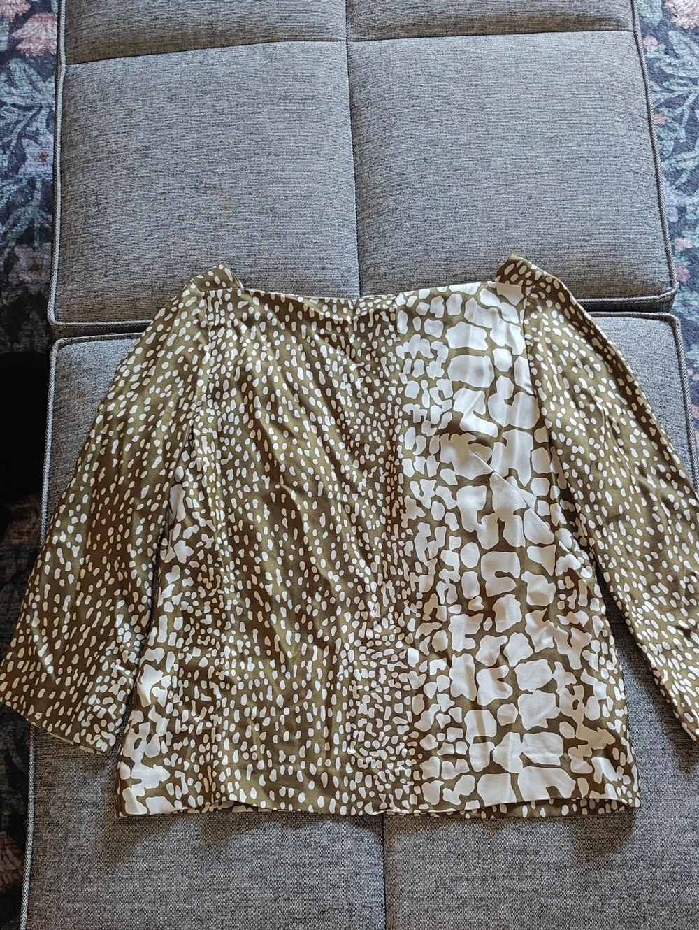 J. Crew Olive and Cream Mixed Print Long Sleeve Blouse